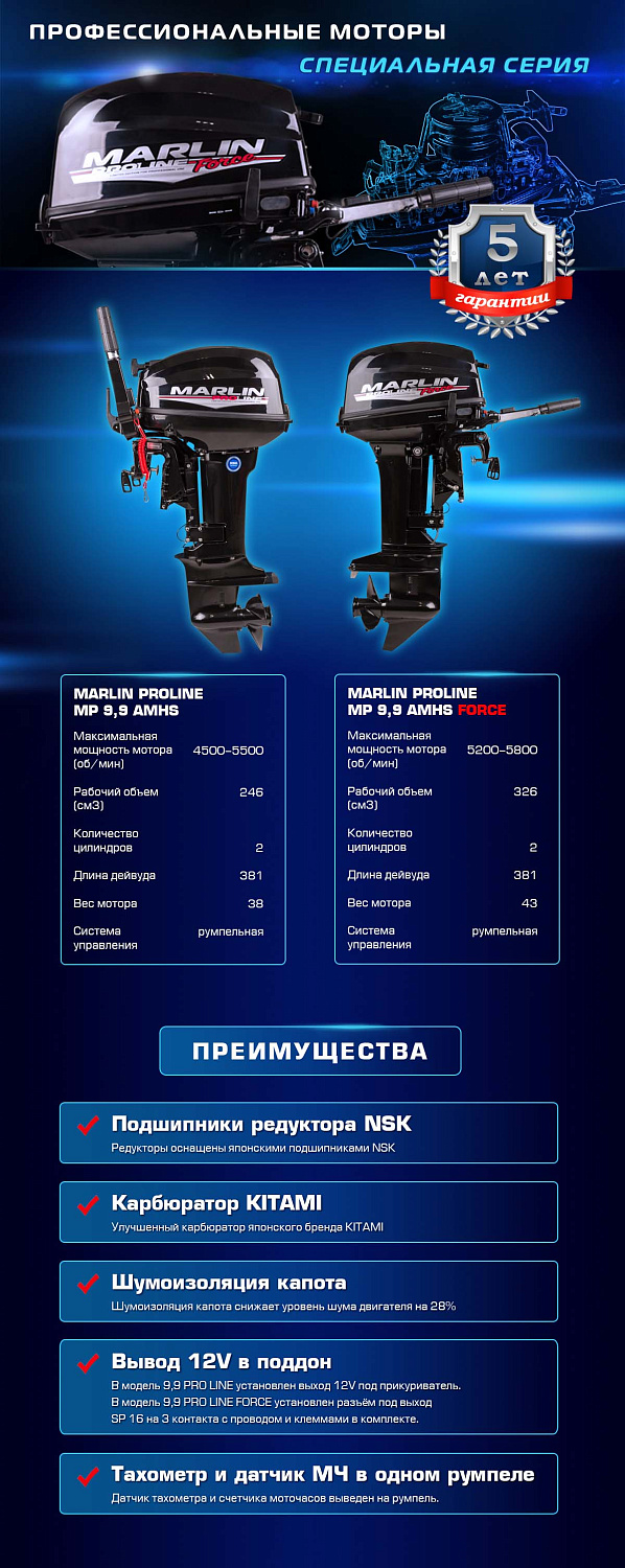 Лодочный мотор MARLIN PROLINE MP 9.9 (20) AMHS FORCE в Армавире
